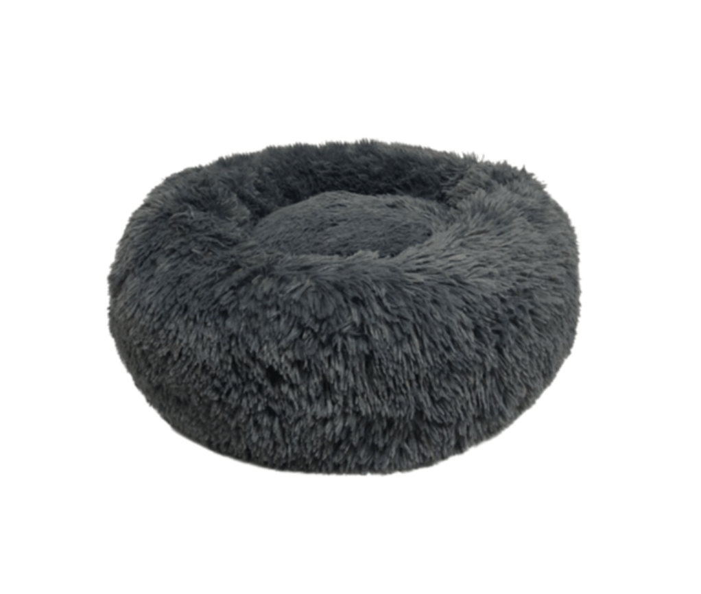 Round Furry Plush Pet Bed - Dark Grey - Wiggles & Whiskers Pet SuppliesKane Pet Supplies