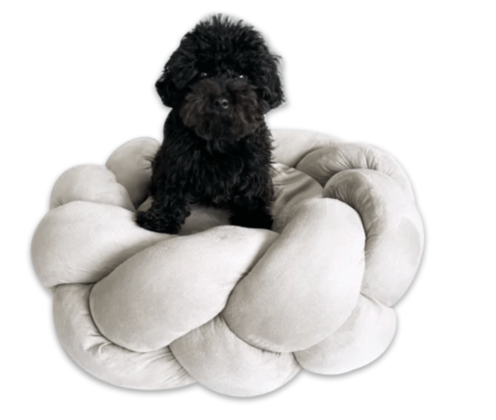 Suede Braided Round Pet Bed - Light Grey - Wiggles & Whiskers Pet SuppliesKane Pet Supplies